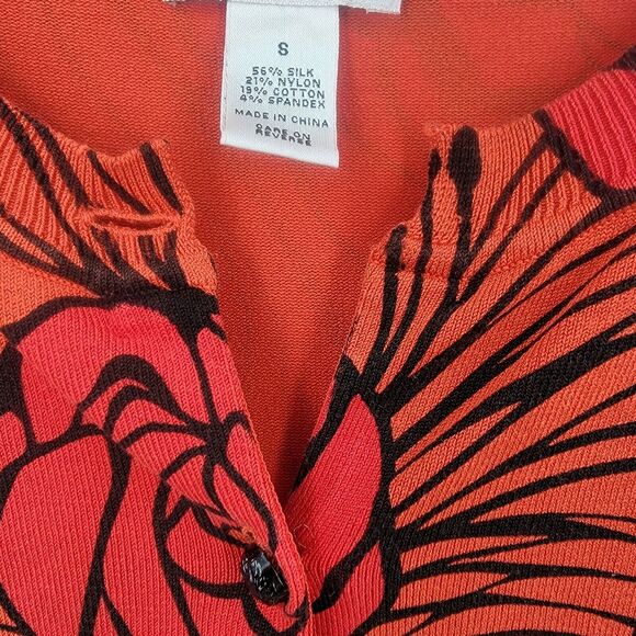 Harolds Cardigan Womens Small Silk Blend Floral Button Up Red Orange Black - Picture 8 of 12